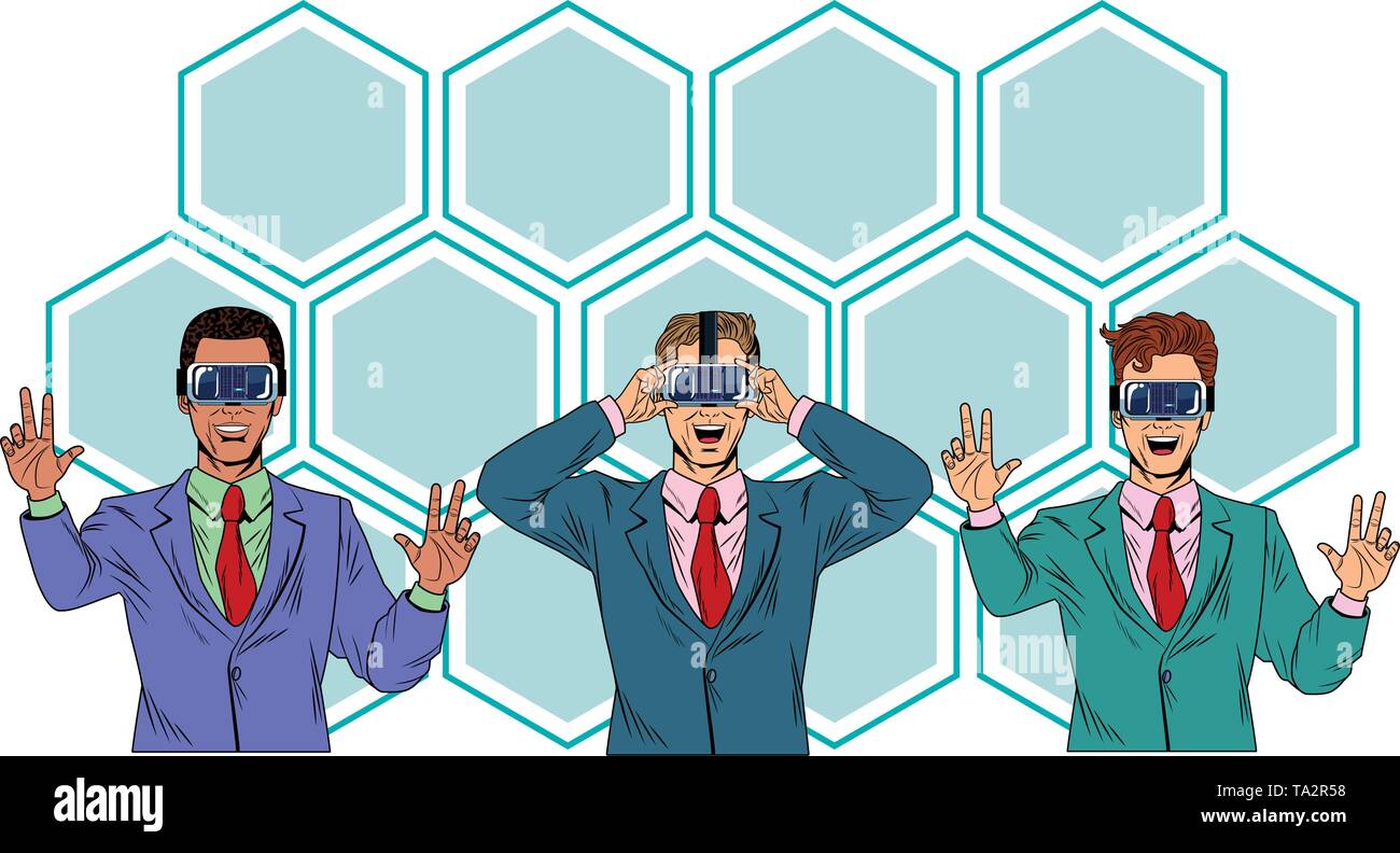 men with virtual reality headset Stock Vector