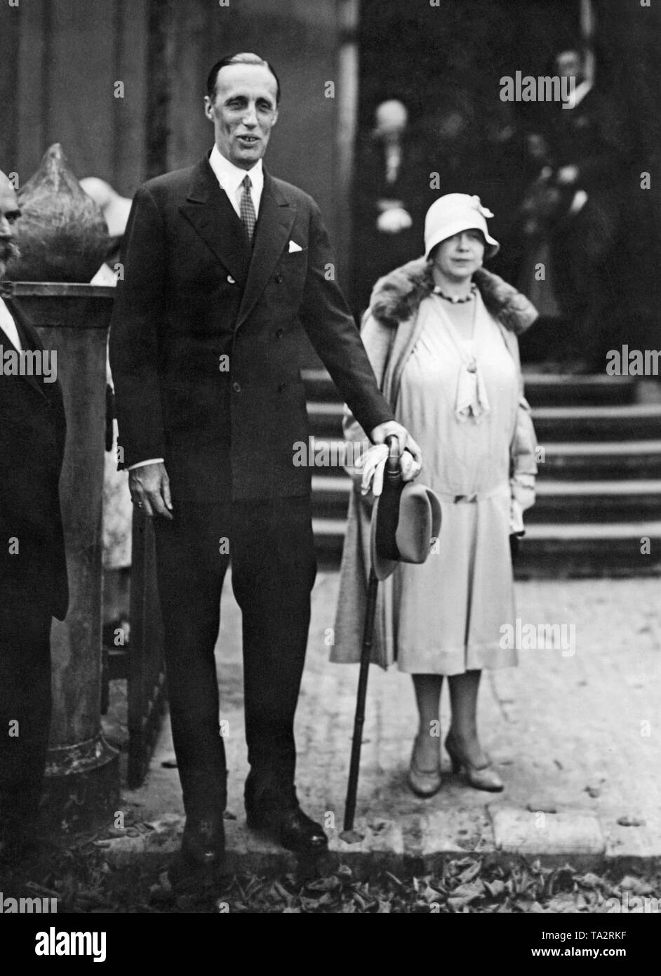 The Royal Prince Gavriil Konstantinovich, nephew of the last Russian Tsar Nicholas II, with his wife Antonia Nesterovskaya after a Russian jubilee service in Potsdam. Stock Photo