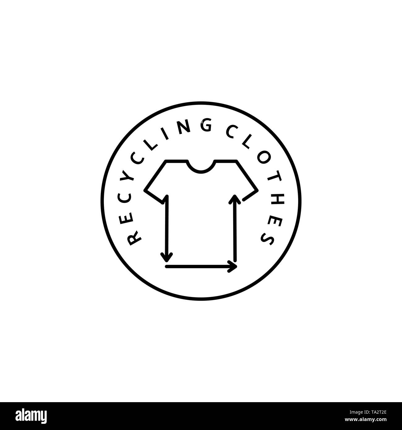 Linear Icon Recycling clothes. Vector Logo, badge for eco-friendly manufacturing. A symbol of the natural and quality clothes. Slow Conscious fashion. Stock Vector