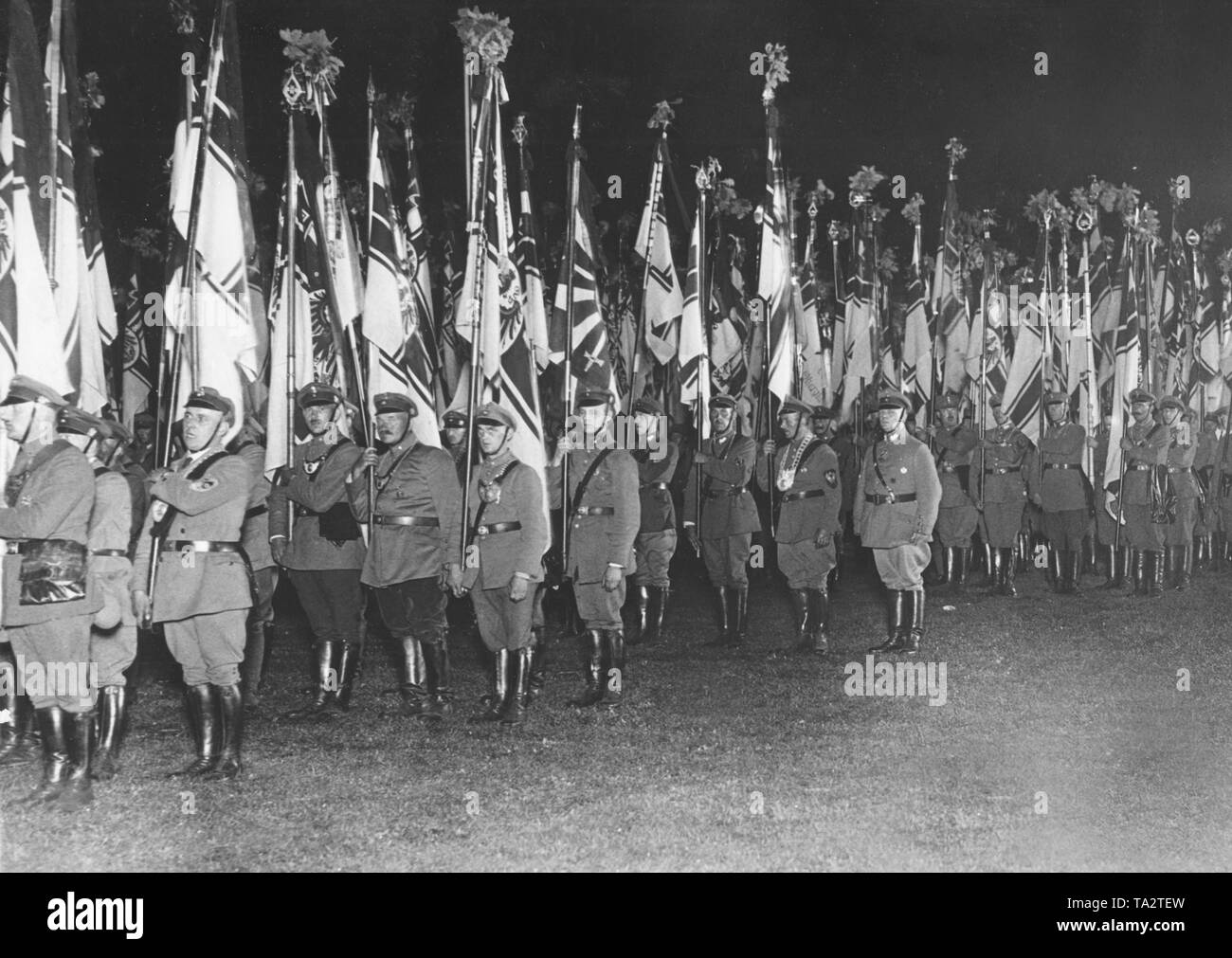 As part of the festival, the flags were also celebrated with a march, the Reichskriegsflagge (imperial war flag) was particularly popular among members of the Stahlhelm. Stock Photo