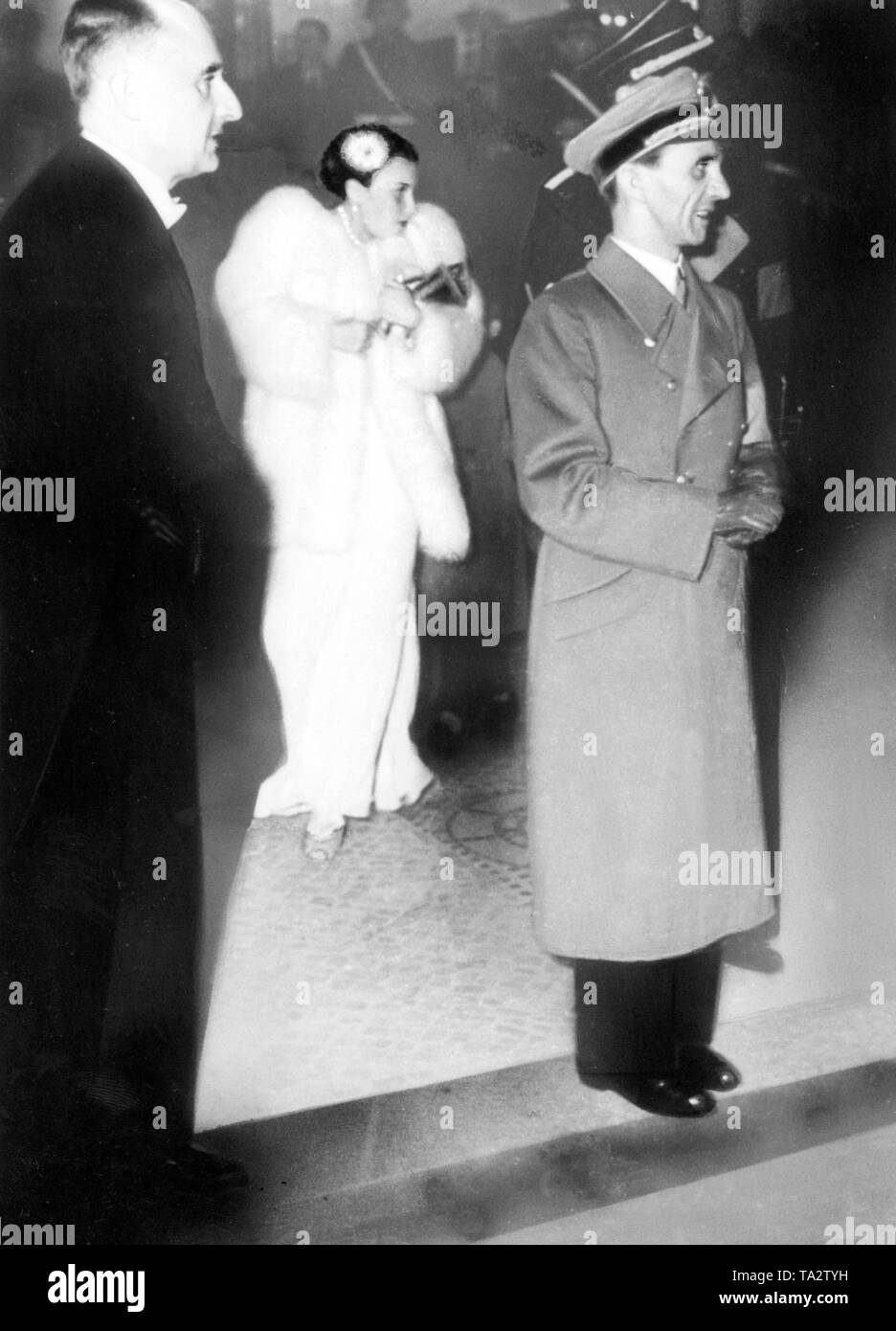 Propaganda Minister Joseph Goebbels and the actress and his lover Lida Baarova as premiere guests at the premiere of the Olympics film by Leni Riefenstahl in Berlin. Stock Photo