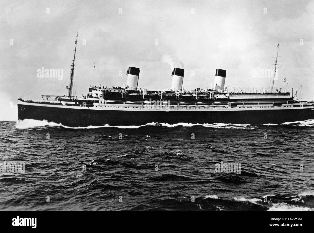 The ocean liner "Cap Arcona" of the shipping company Hamburg Sued under steam at sea. Stock Photo