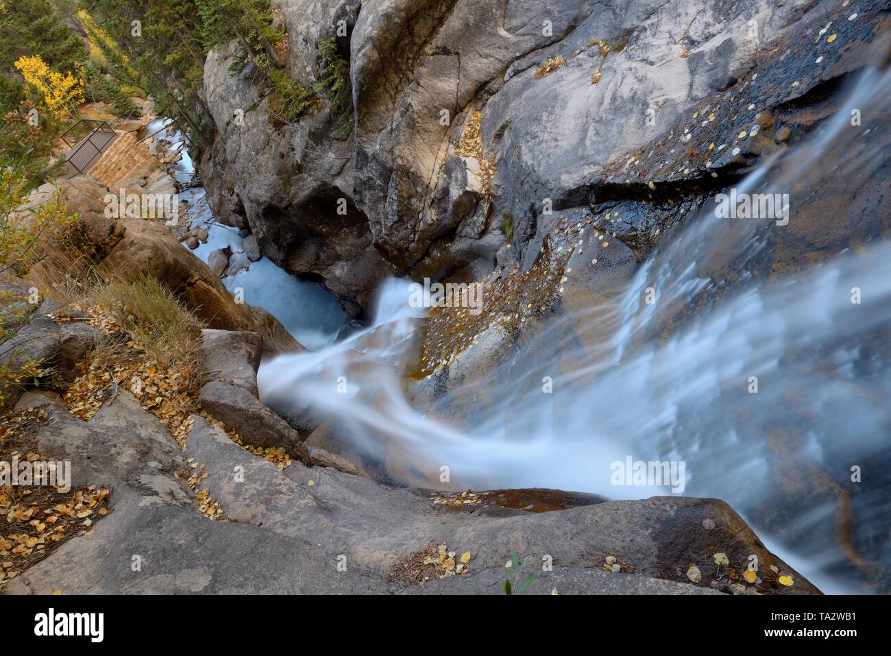 Chasm Falls - Top view of Fall River at Chasm Falls in Rocky Mountain National Park. Colorado, USA. Stock Photo