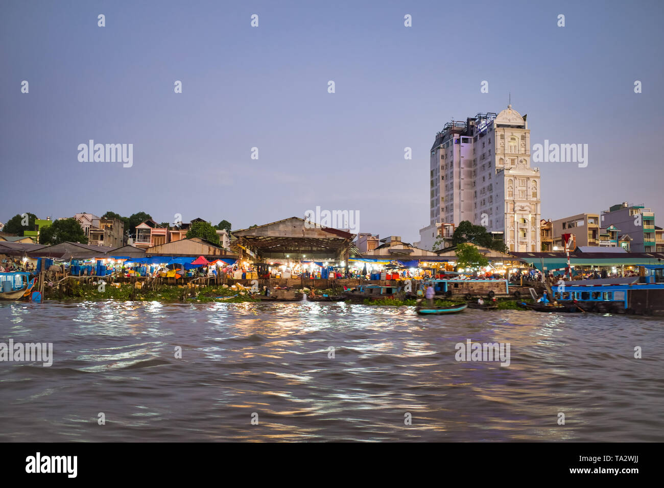 Can Tho, Vietnam March 27, 2019 Riverside stilt houses in the Mekong