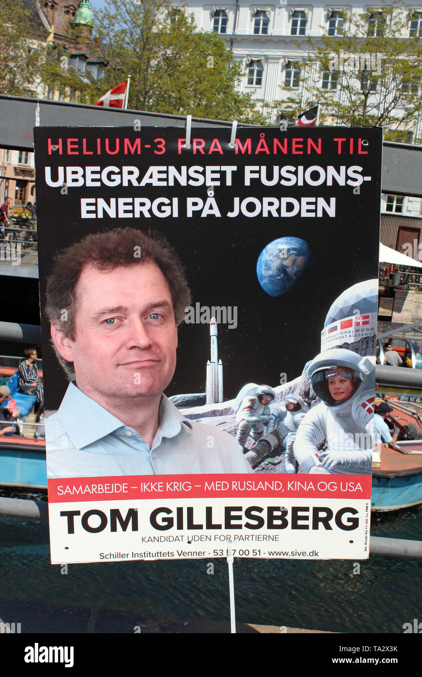 Election poster promoting Tom Gillesberg for 2019 Danish general election, Copenhagen, Denmark Stock Photo