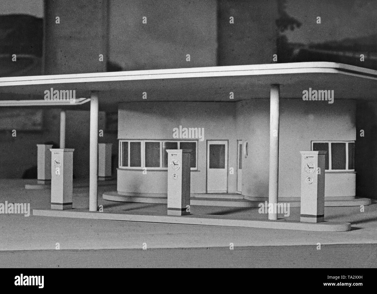 Model of a gas station, as it should be built along the new highways. Stock Photo