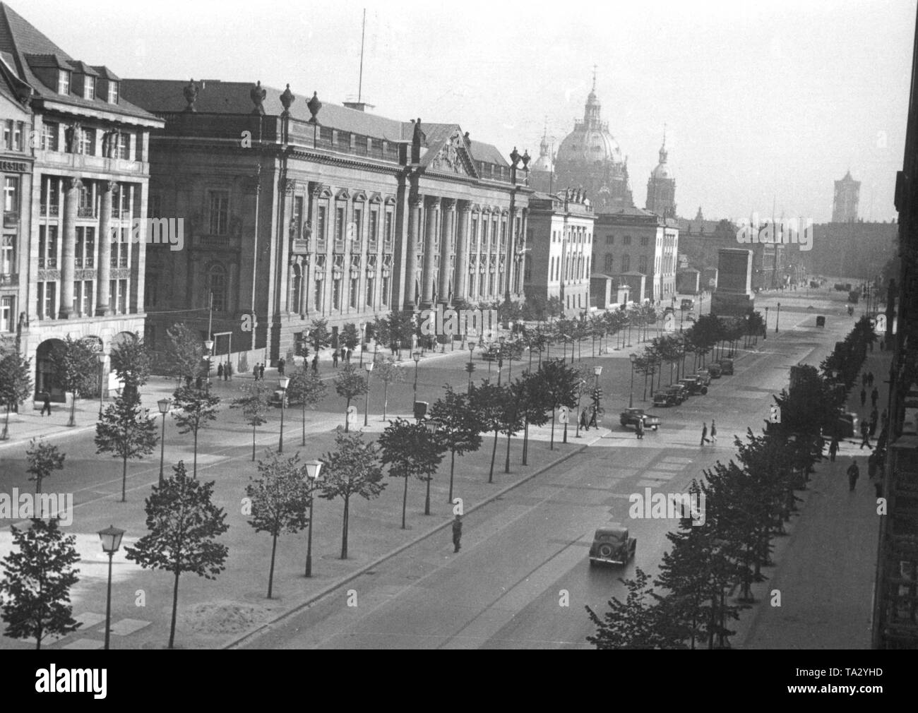 View Of The Boulevard Unter Den Linden Left The Berlin State Library The University Of Berlin In The Background The Cathedral The Equestrian Statue Of Frederick The Great Received A Protective Cover