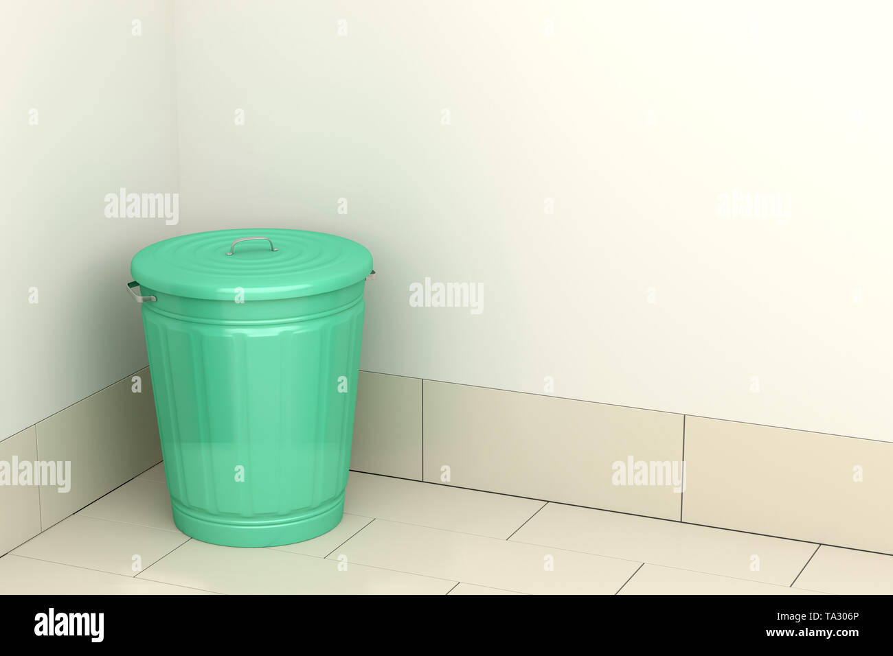 Green garbage bin in the room Stock Photo Alamy