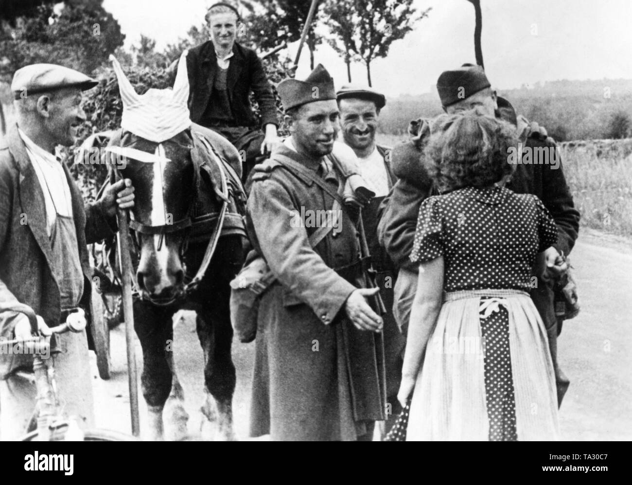 Soldiers from Alsace who were captured during the French campaign are released from captivity and return home. Stock Photo