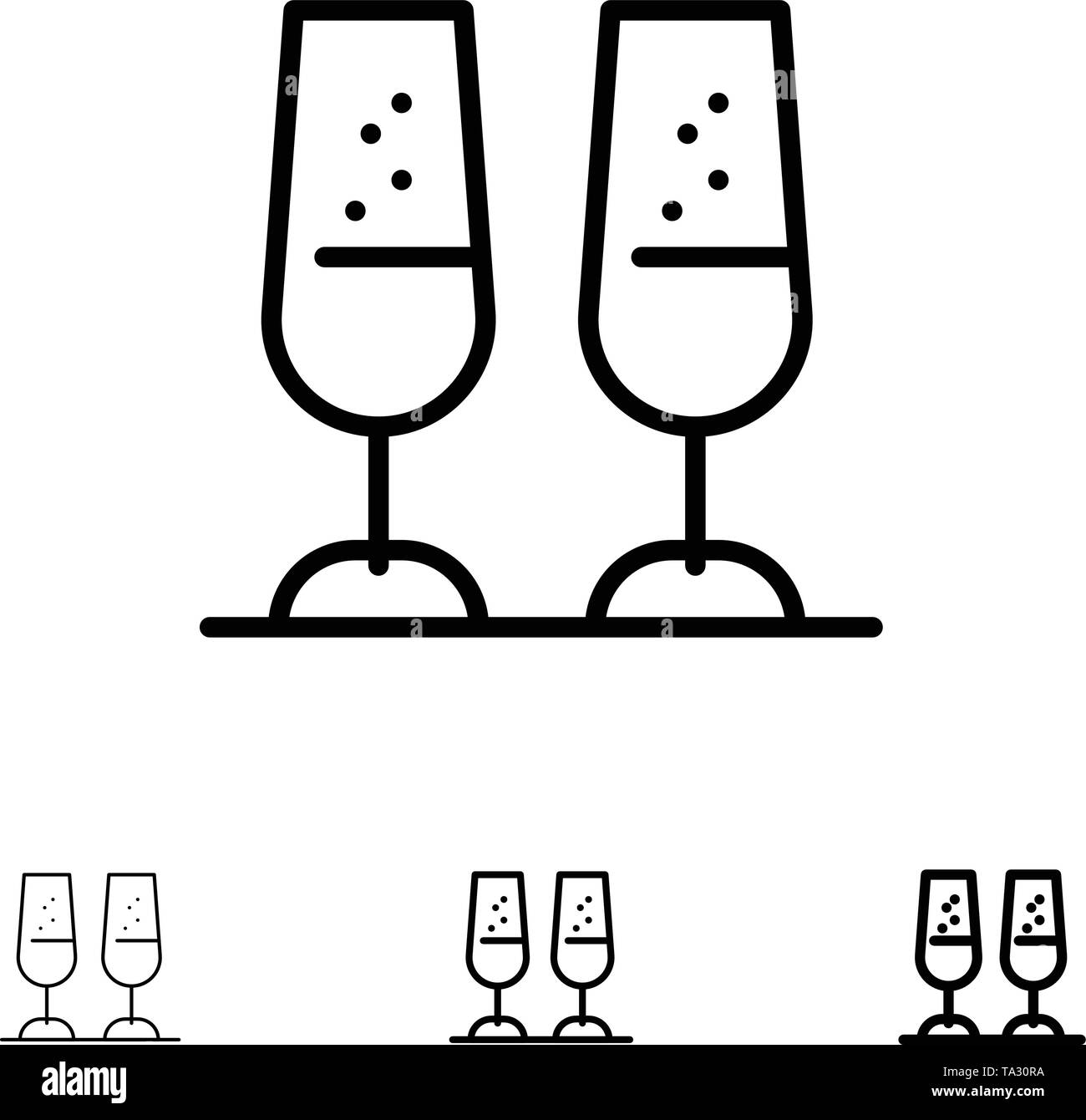 Celebration, Champagne Glasses, Cheers, Toasting Bold and thin black line icon set Stock Vector