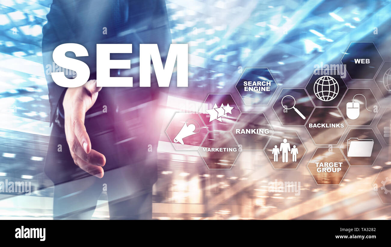 SEM Search Engine Optimization Marketing Ranking Traffic Website Internet Business Technology Communication Concept. Stock Photo