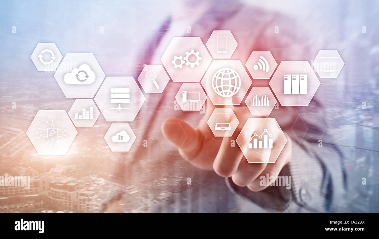 Technology infrastructure cloud technology and communication business. Stock Photo