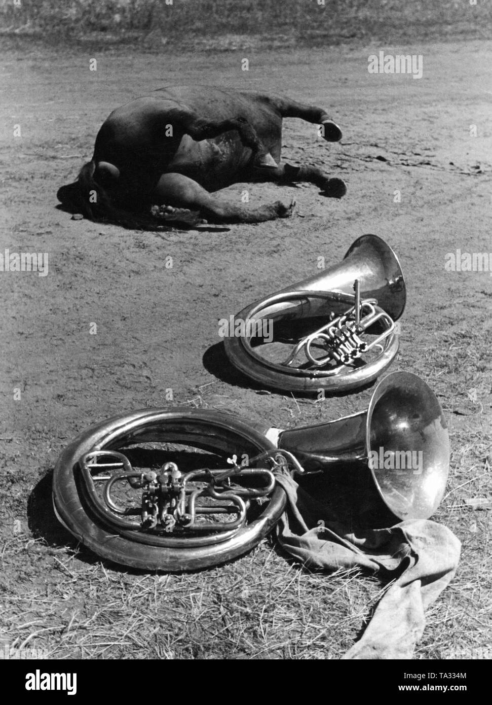 French troops on the retreat and in captivity. Stock Photo