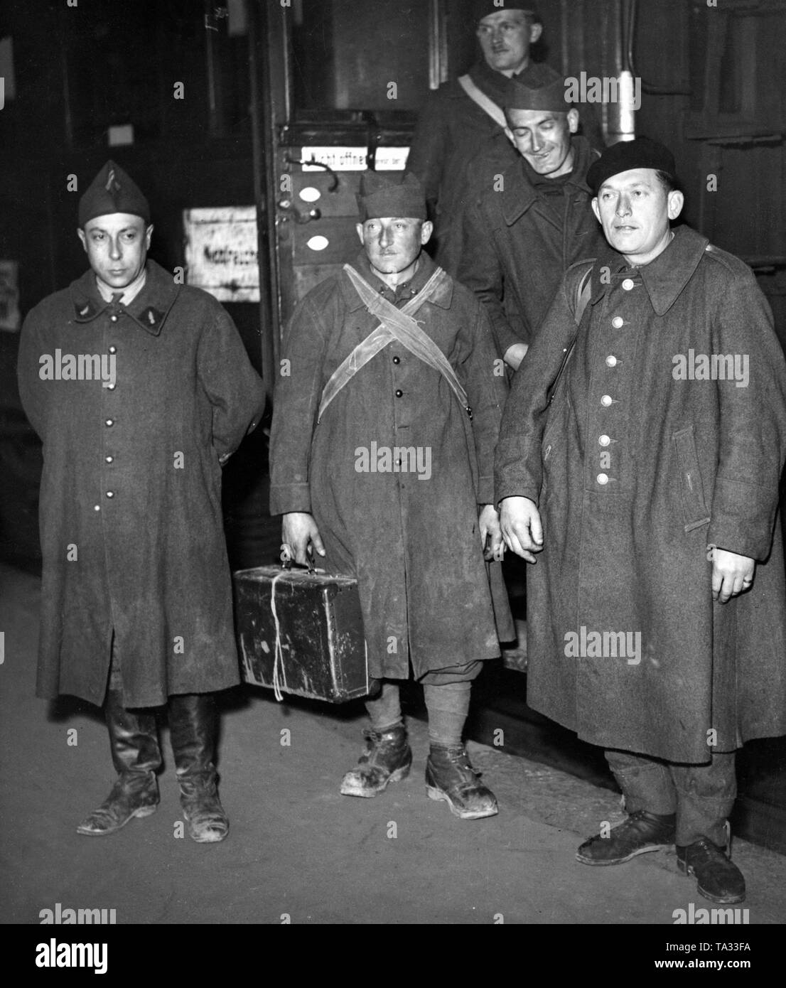 Family fathers are released from German captivity. Stock Photo