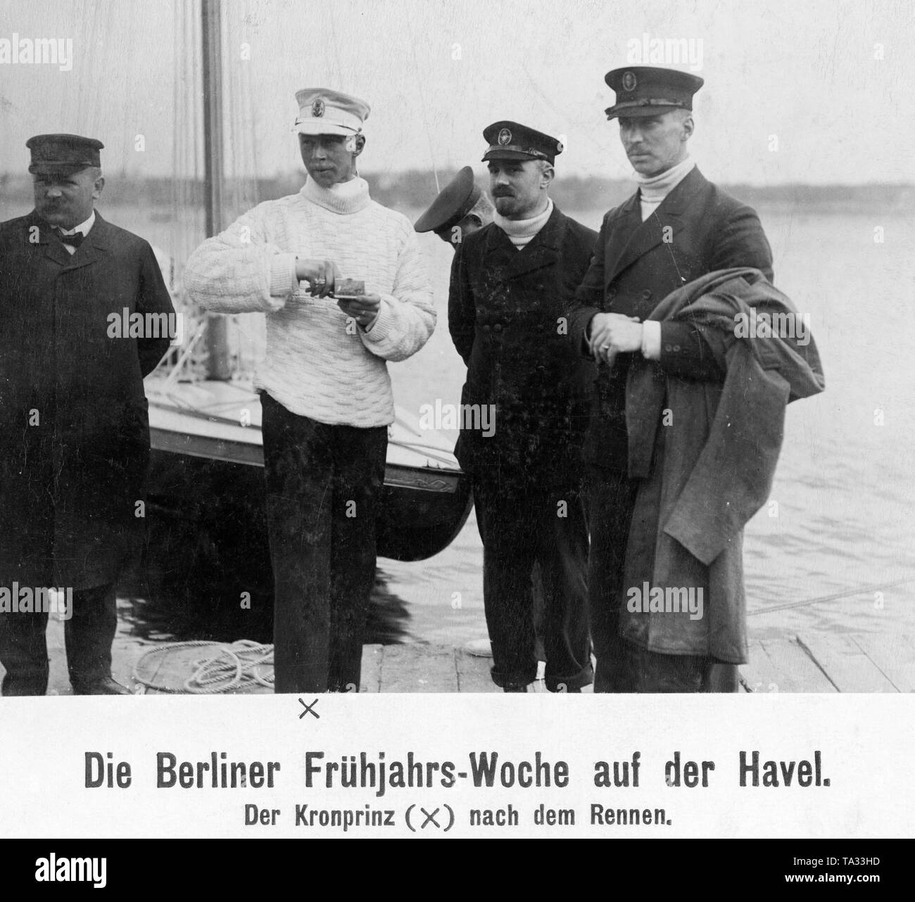 Crown Prince Wilhelm (2nd from left) after a sailing regatta on the Havel. Stock Photo