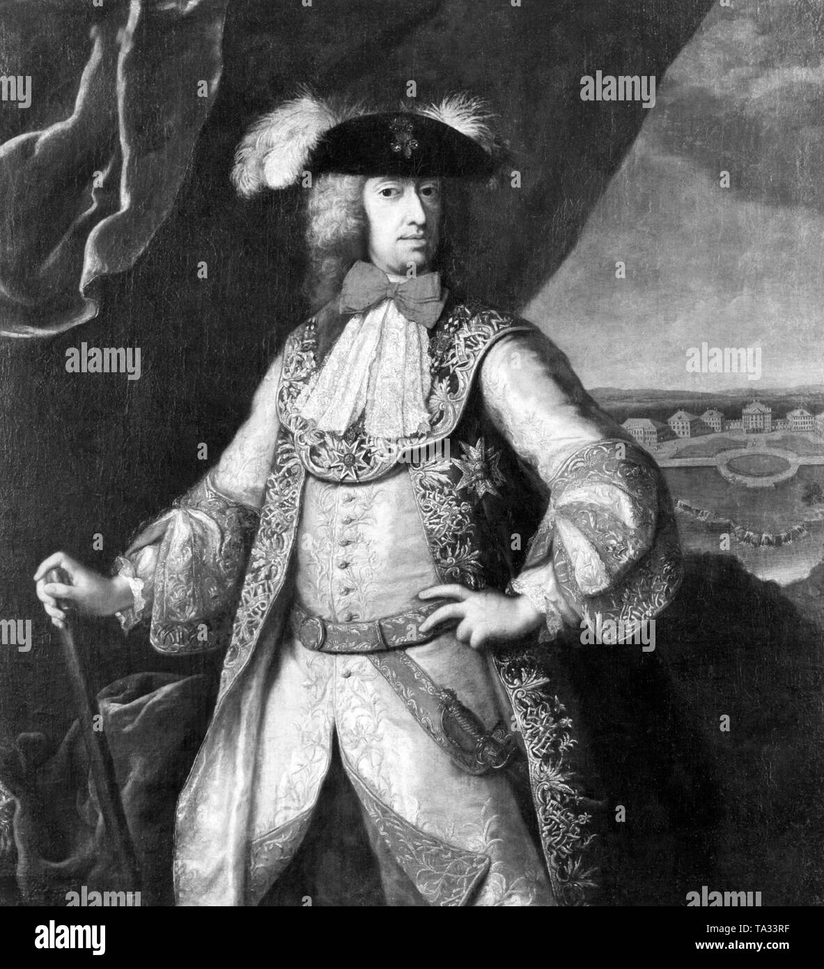This painting by Franz Joseph Winter shows Elector and Duke Charles Albert of Bavaria, the later Emperor Charles VII (1742-1745), in the Grand Master's Regalia of the Order of St. George. The chivalric order of St. George, the most famous Bavarian knight order, is the house order of the Wittelsbach dynasty even today. Stock Photo