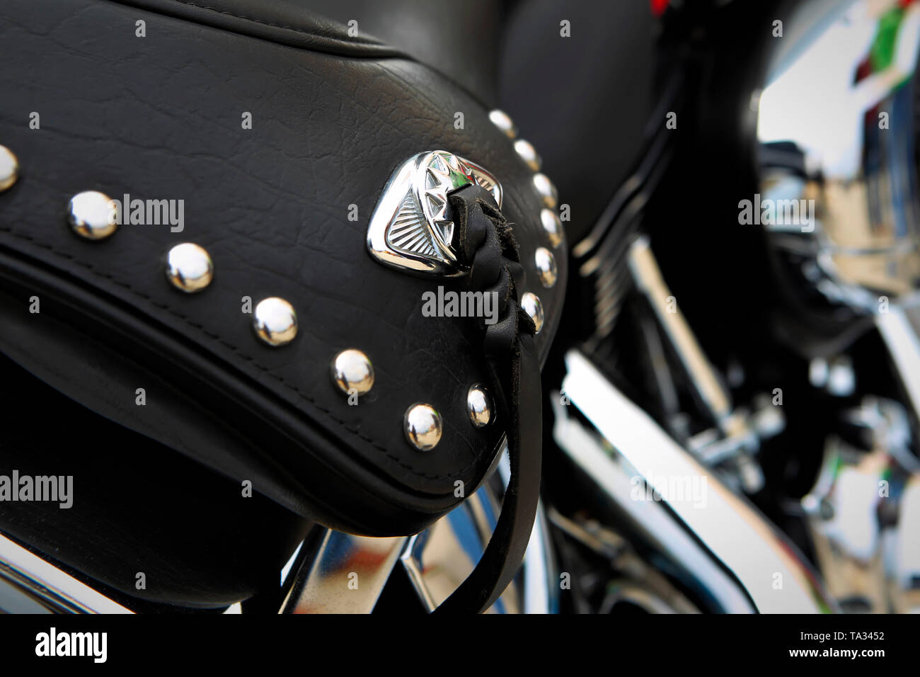 Harley-Davidson motorbike leather seat bags Stock Photo - Alamy