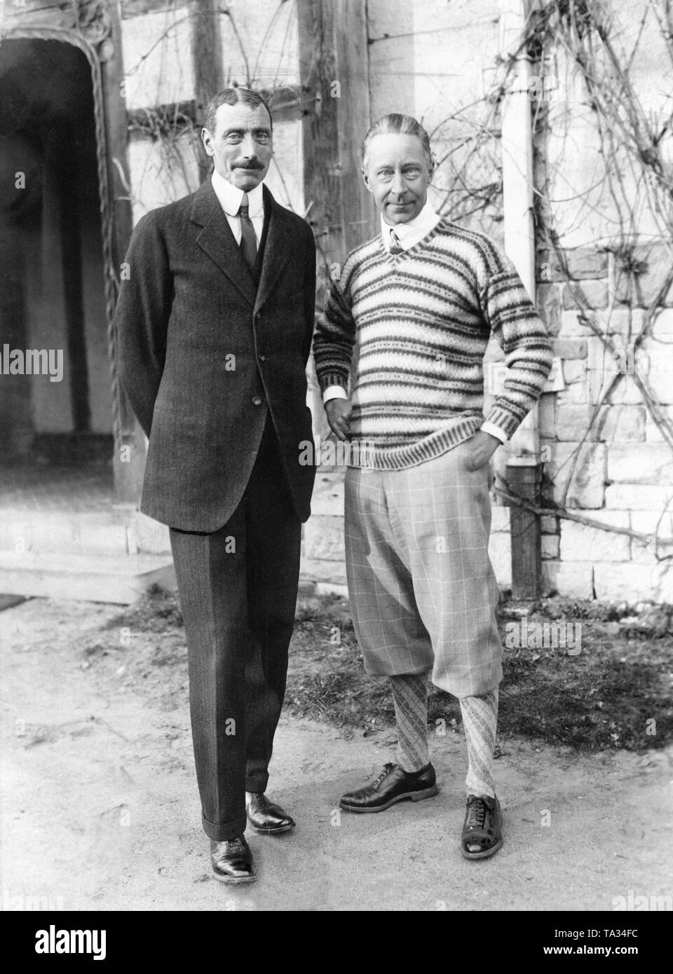King Christian X (left) visiting the German Crown Prince (right) at the Cels Castle in Lower Silesia. Stock Photo