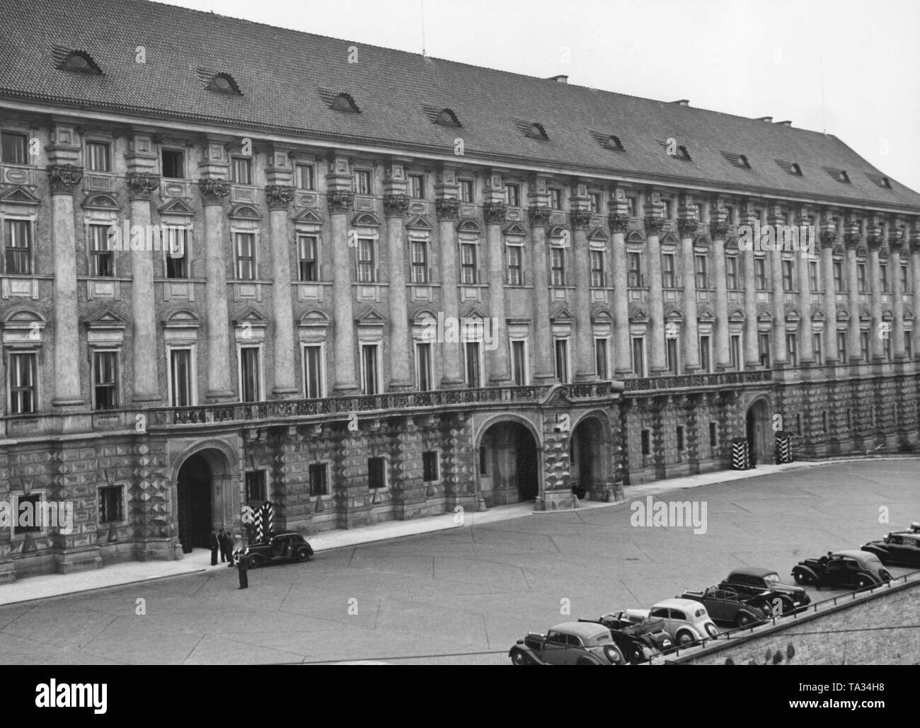 The seat of the Reich Protector for Bohemia and Moravia, Konstantin von Neurath,, is situated in the Czernin Palace. Since March 1939, the areas of Bohemia and Moravia had been under German occupation. Stock Photo