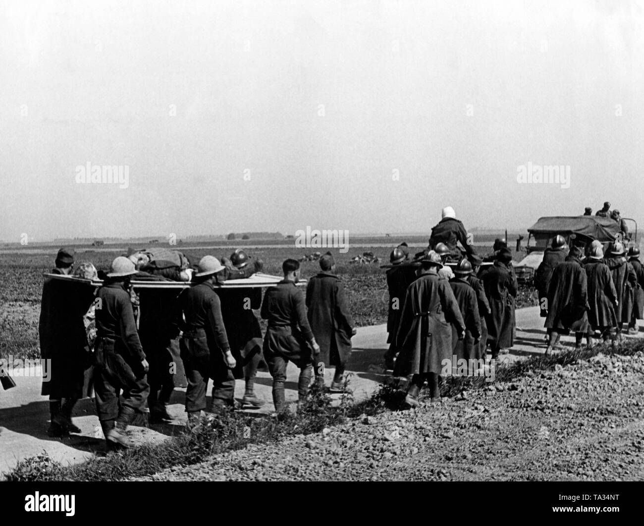 French troops on the retreat and in captivity. Stock Photo