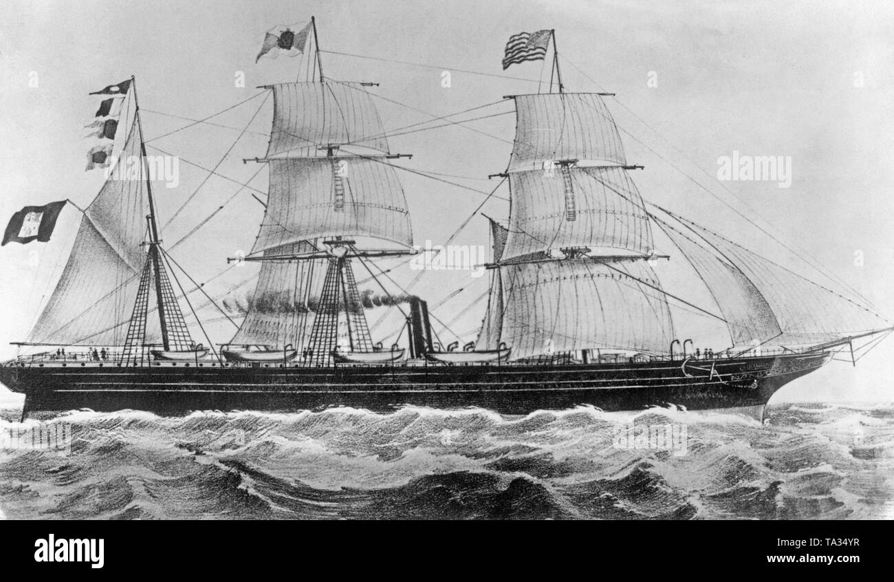 The 'Hammonia' was the first screw steamer that sailed for HAPAG on the transatlantic routes. Stock Photo
