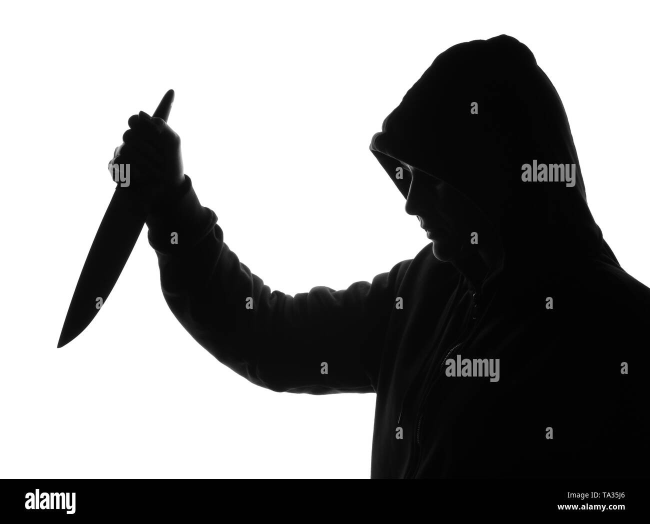 Silhouette of villain with sharp knife on white background Stock Photo -  Alamy