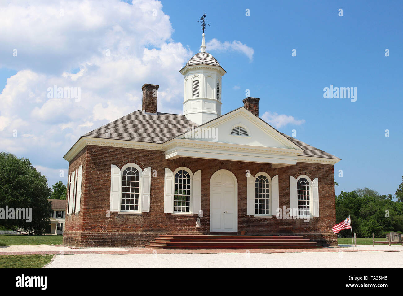 The Colonial Williamsburg Courthouse on Duke of Gloucester Street Stock Photo