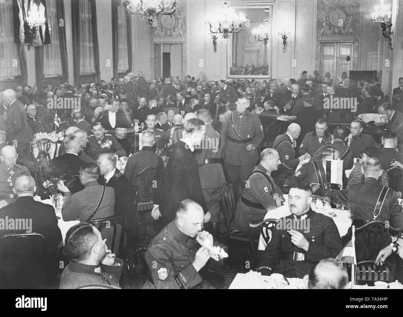 The most important leaders of the Stahlhelm gather and celebrate together in the Hotel Kaiserhof. Stock Photo