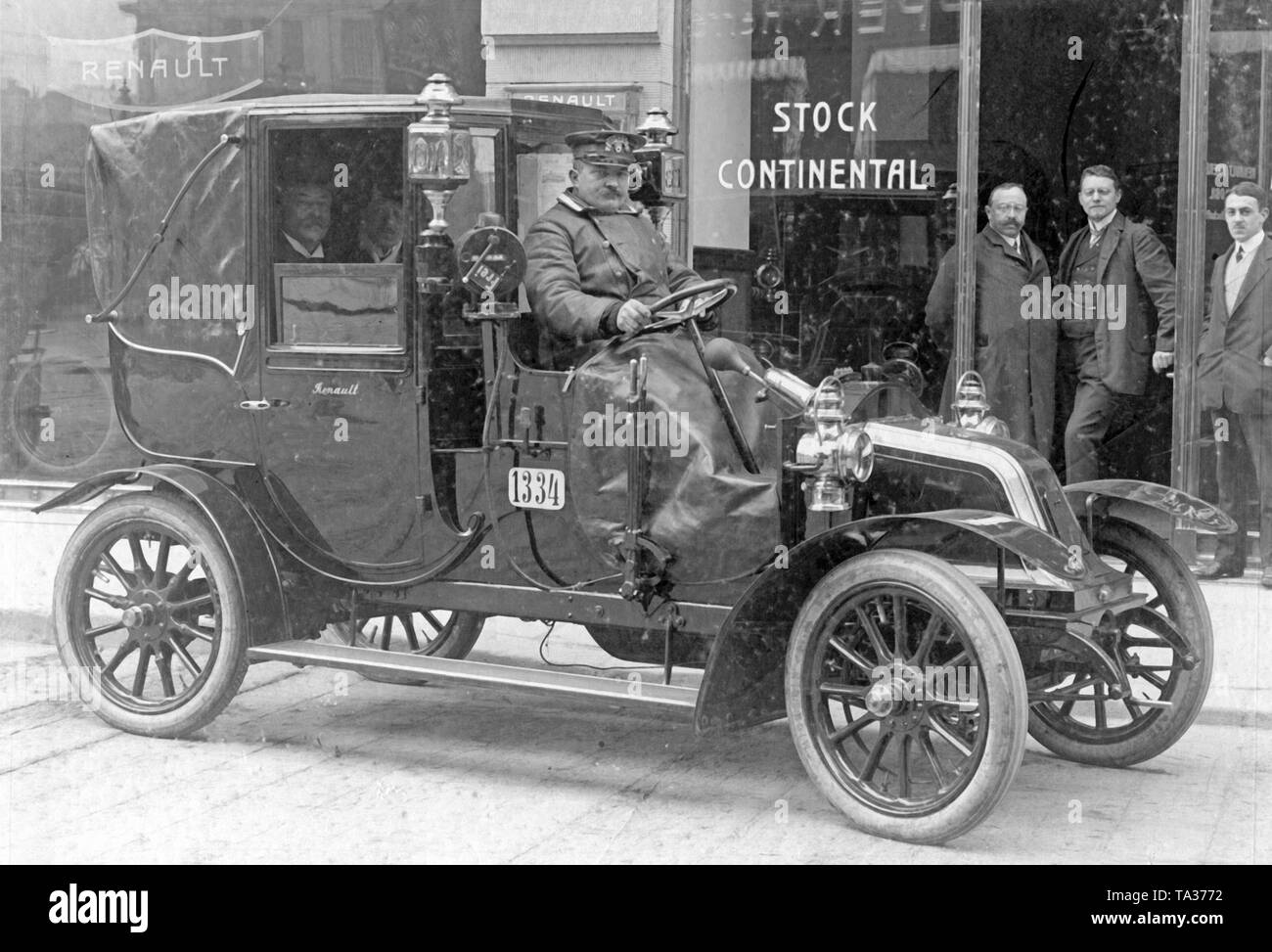 In 1908 was introduced the first cab of the manufacturer Renault in Berlin. Stock Photo