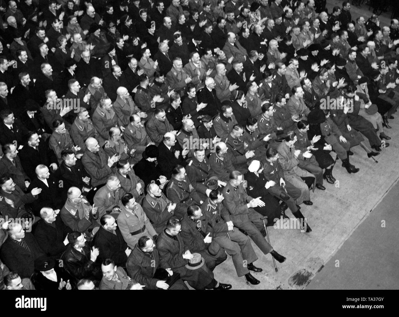 View of the audience at a NSDAP rally in the Berlin Sportpalast, where Minister of Propaganda Joseph Goebbels gave a speech. Stock Photo