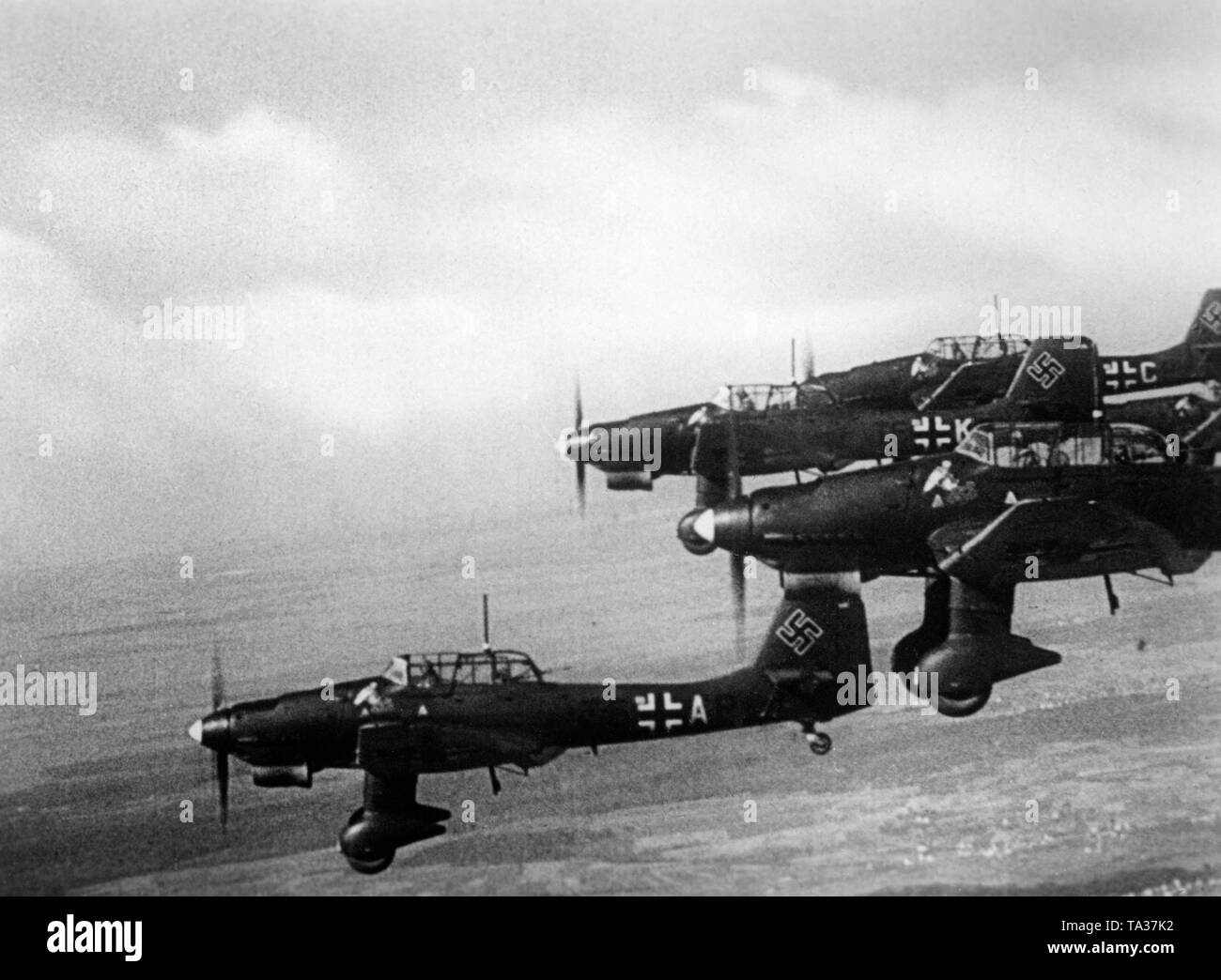 A formation of German Junkers Ju 87-B 'Stuka' in France. Stock Photo