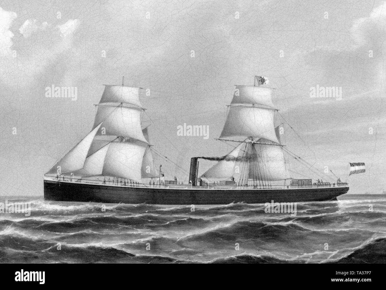 The 'Memphis' of the shipping company DDG Kosmos at sea. Between 1873 to 1891 the ship was in service of the DDG and was scrapped in 1921. Stock Photo