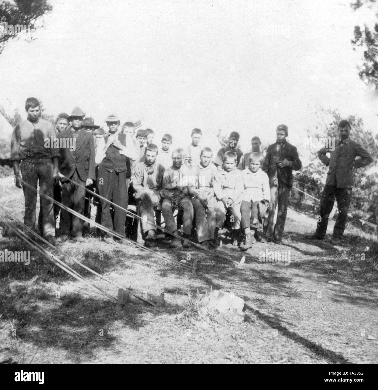 Captive Boers from South Africa, concentration camps 1899-1902: Boers in a prison camp on the Bermudas - boys' school class. Stock Photo