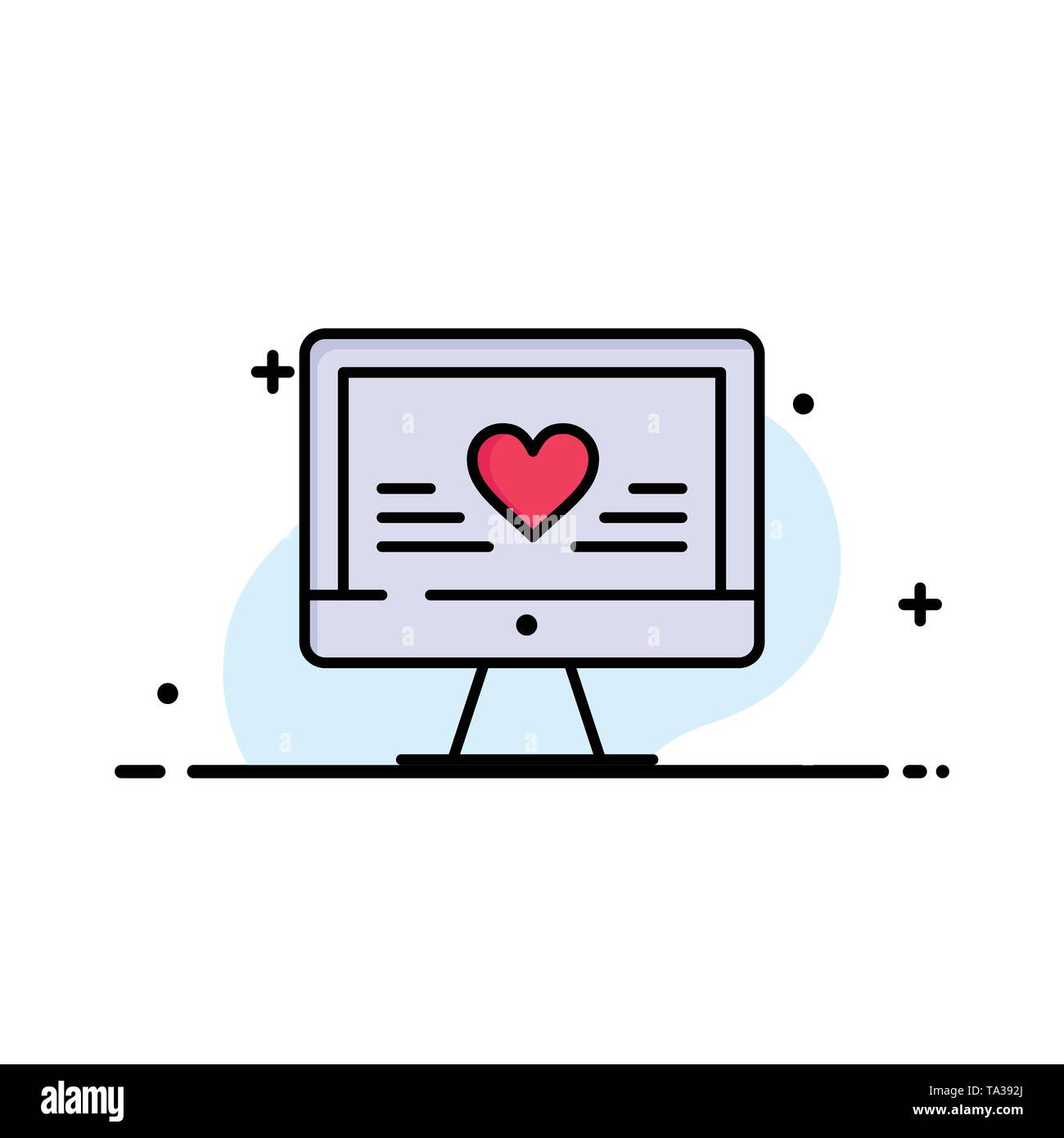 Computer, Love, Heart, Wedding Business Flat Line Filled Icon Vector