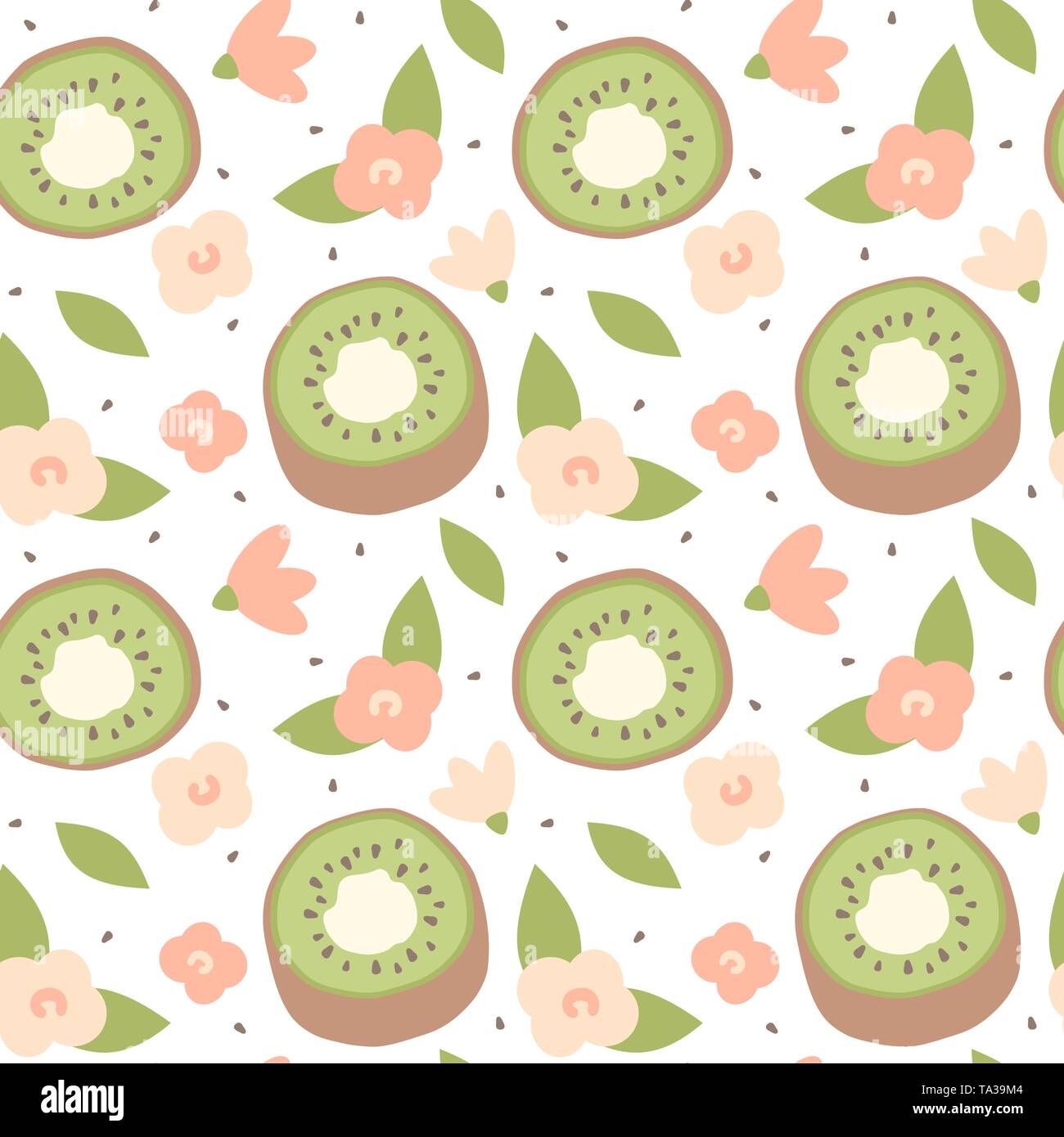 cute lovely cartoon summer seamless vector pattern background illustration  with hand drawn kiwi and flowers Stock Vector Image & Art - Alamy