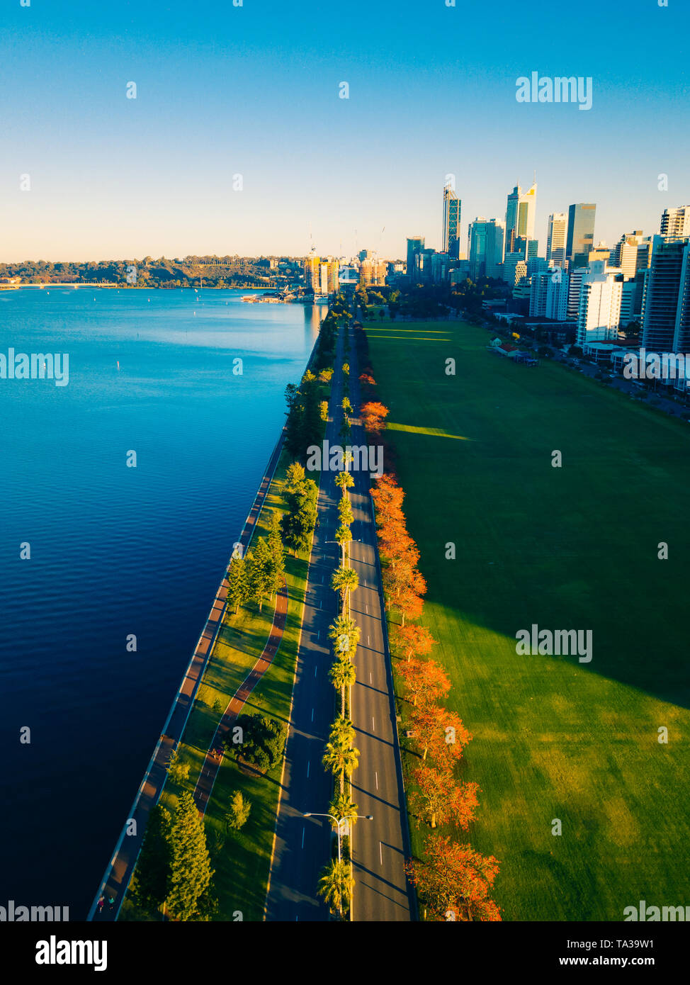 Aerial View of Perth CBD and the Swan River, Australia Stock Photo