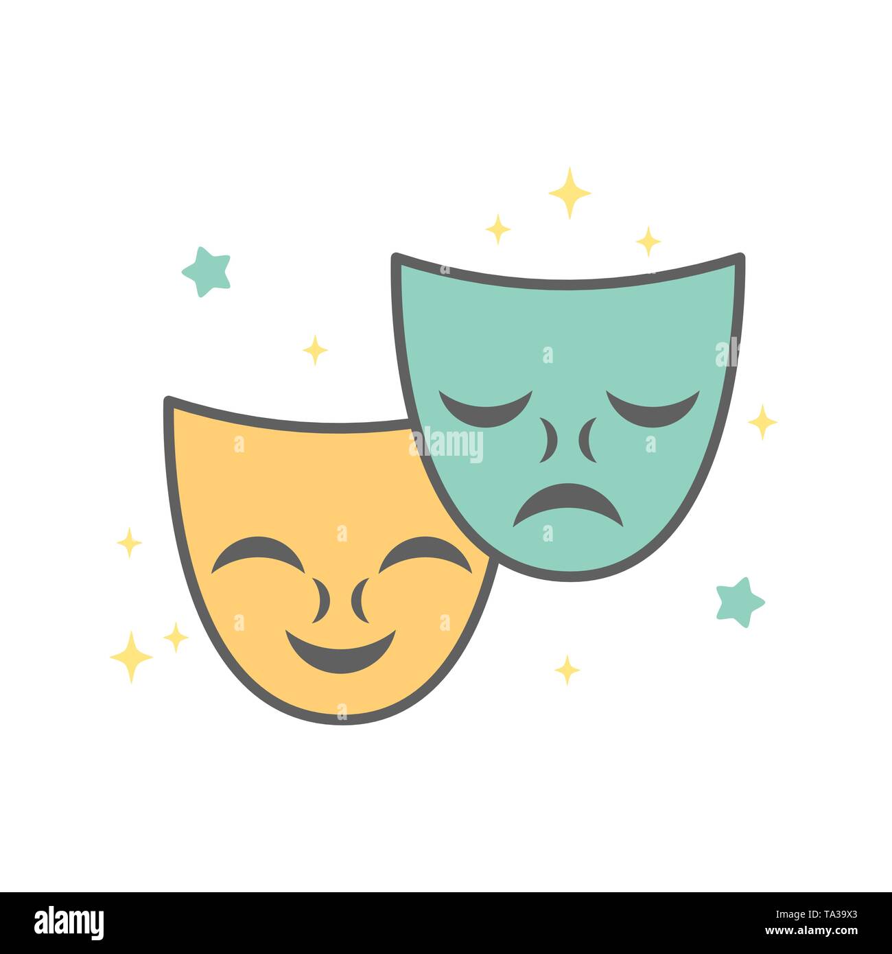 Download Cute Cartoon Vector Theater Happy Yellow Mask And Sad Blue Mask Isolated On White Background Stock Vector Image Art Alamy PSD Mockup Templates