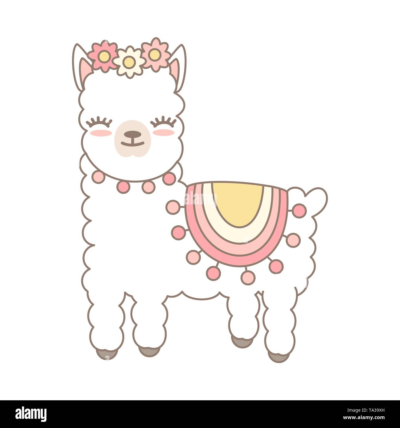Cute Cartoon Lama Alpaca Vector Illustration Isolated On White Background Stock Vector Image Art Alamy