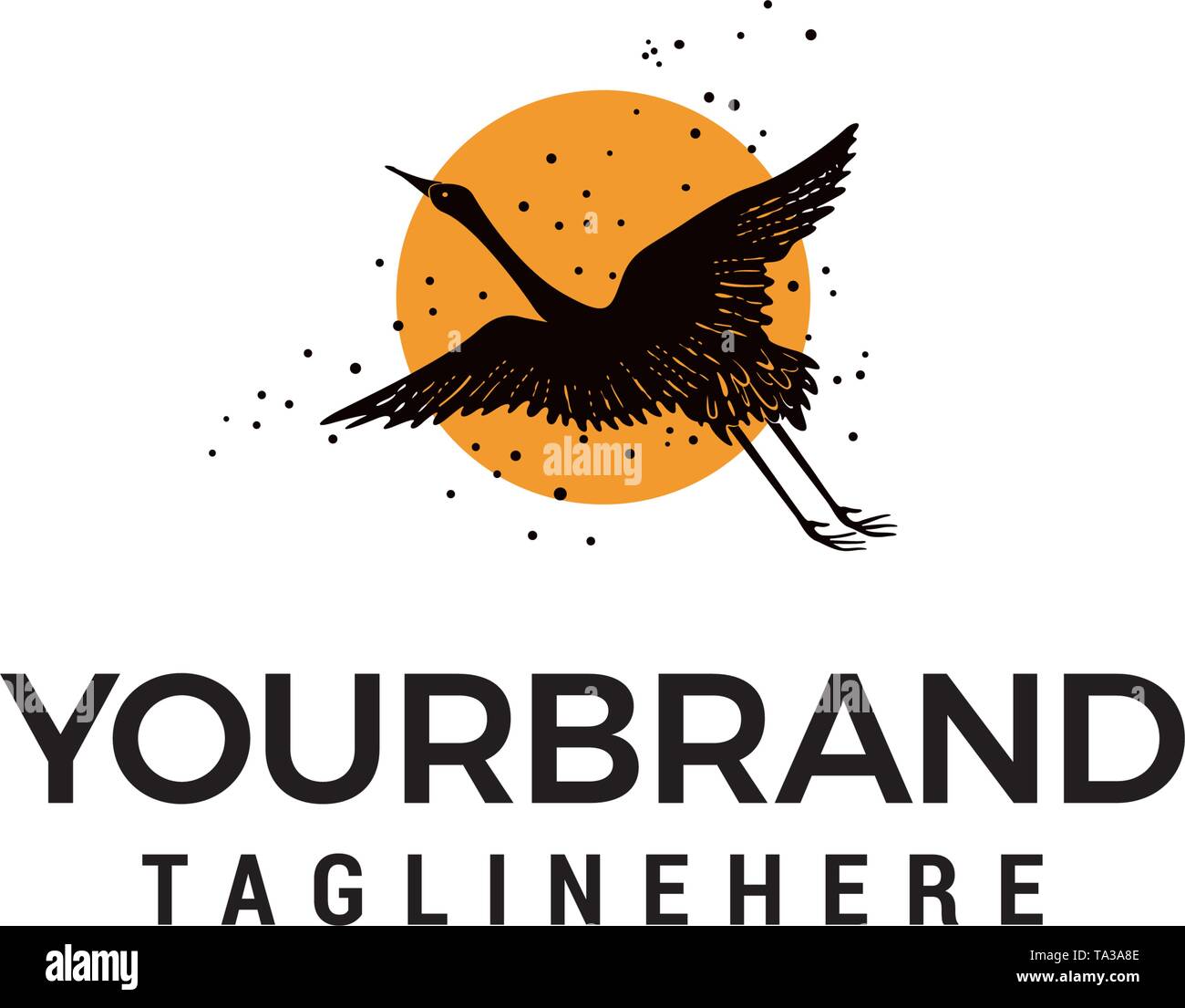 swan flying sun logo design concept template vector Stock Vector