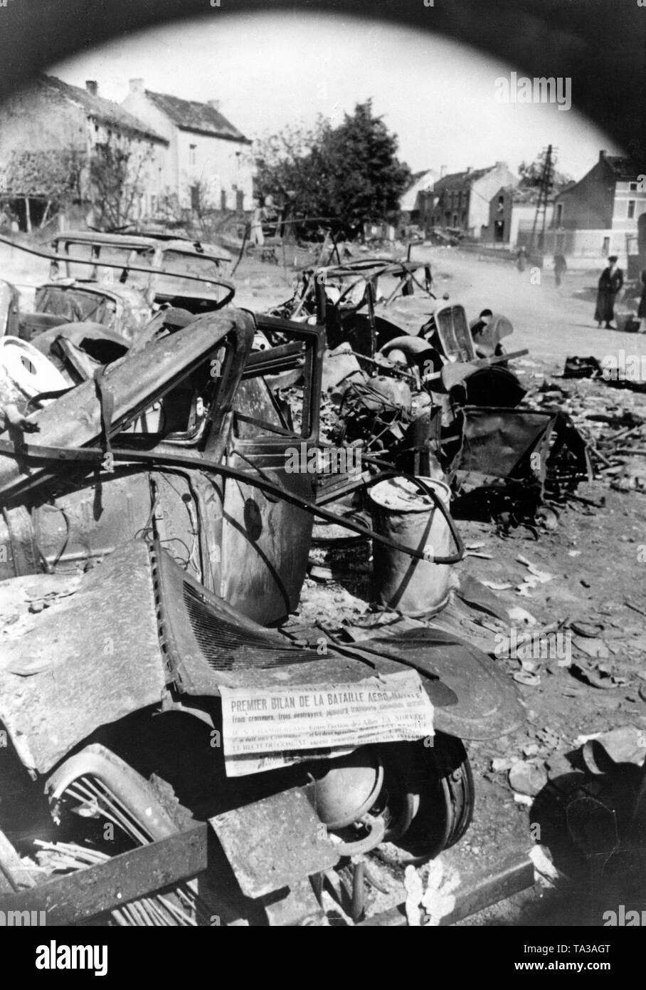 Destroyed vehicles after a German Stuka attack on Nalinne. Photo: Koster Stock Photo