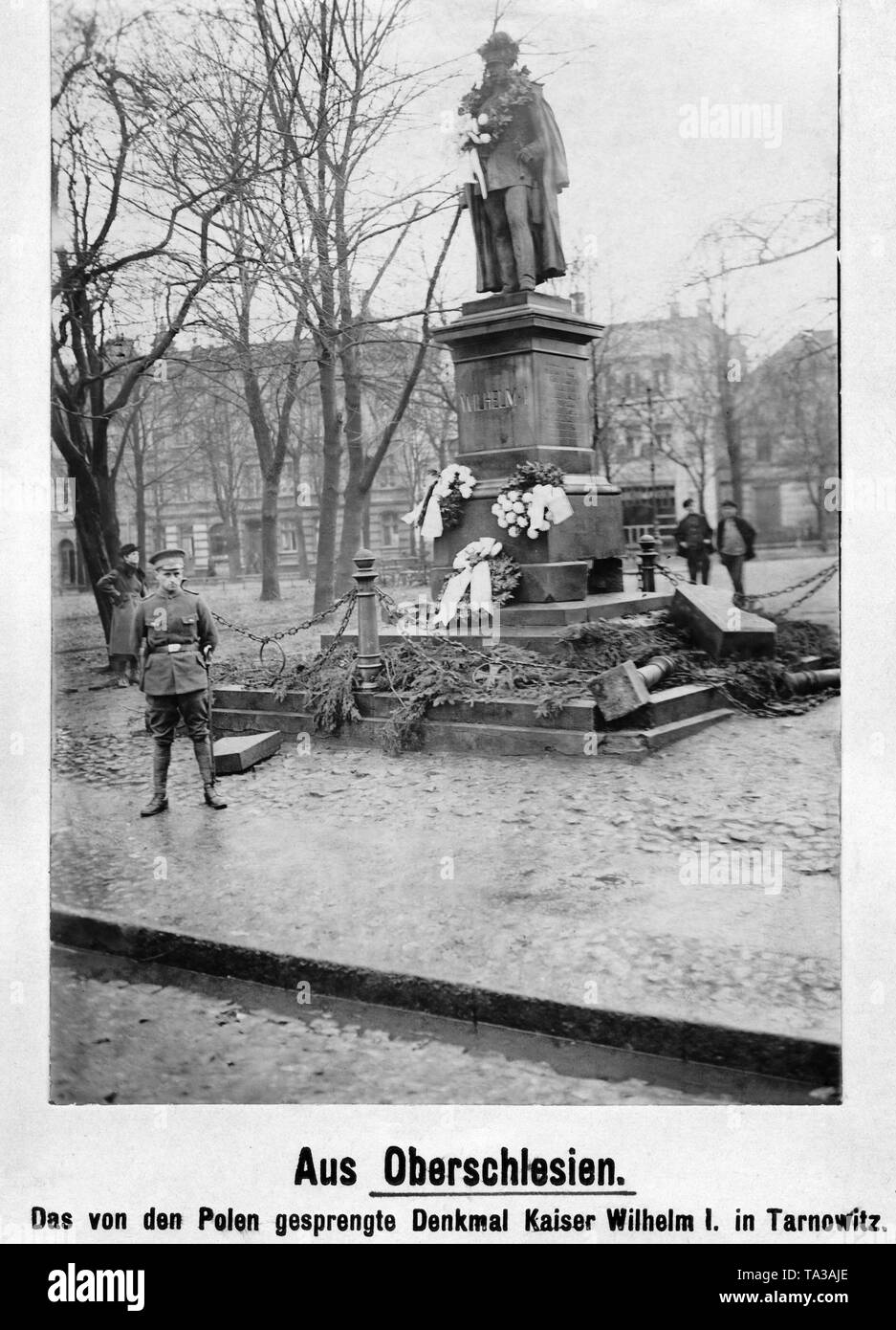 A monument of the Prussian King and German Emperor Wilhelm I demolished by Polish insurgents. Stock Photo