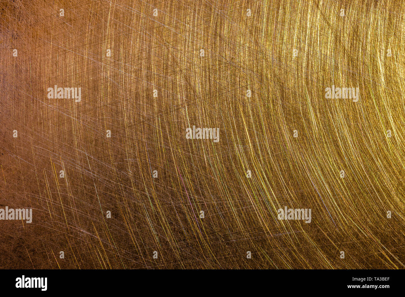 flat brushed brass texture with random pattern and light reflection Stock Photo