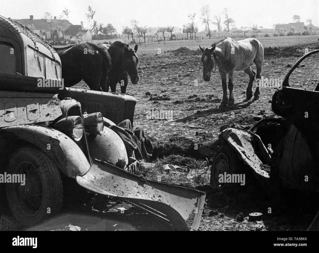 French troops on the retreat and in captivity. Stock Photo