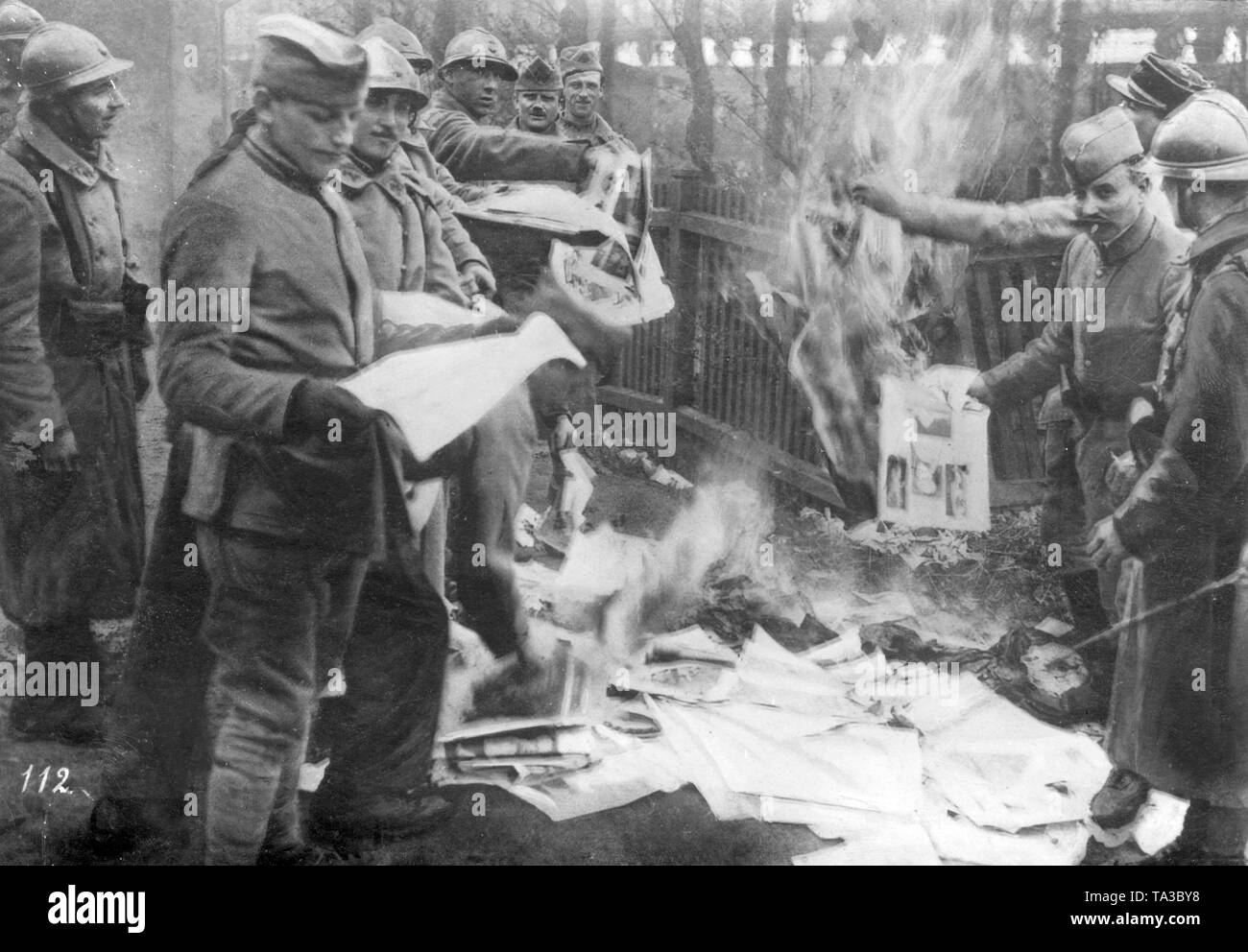 For Fear Of German Sabotage And Propaganda These Soldiers Of The French Occupation Forces Burn German Newspapers And Magazines Stock Photo Alamy