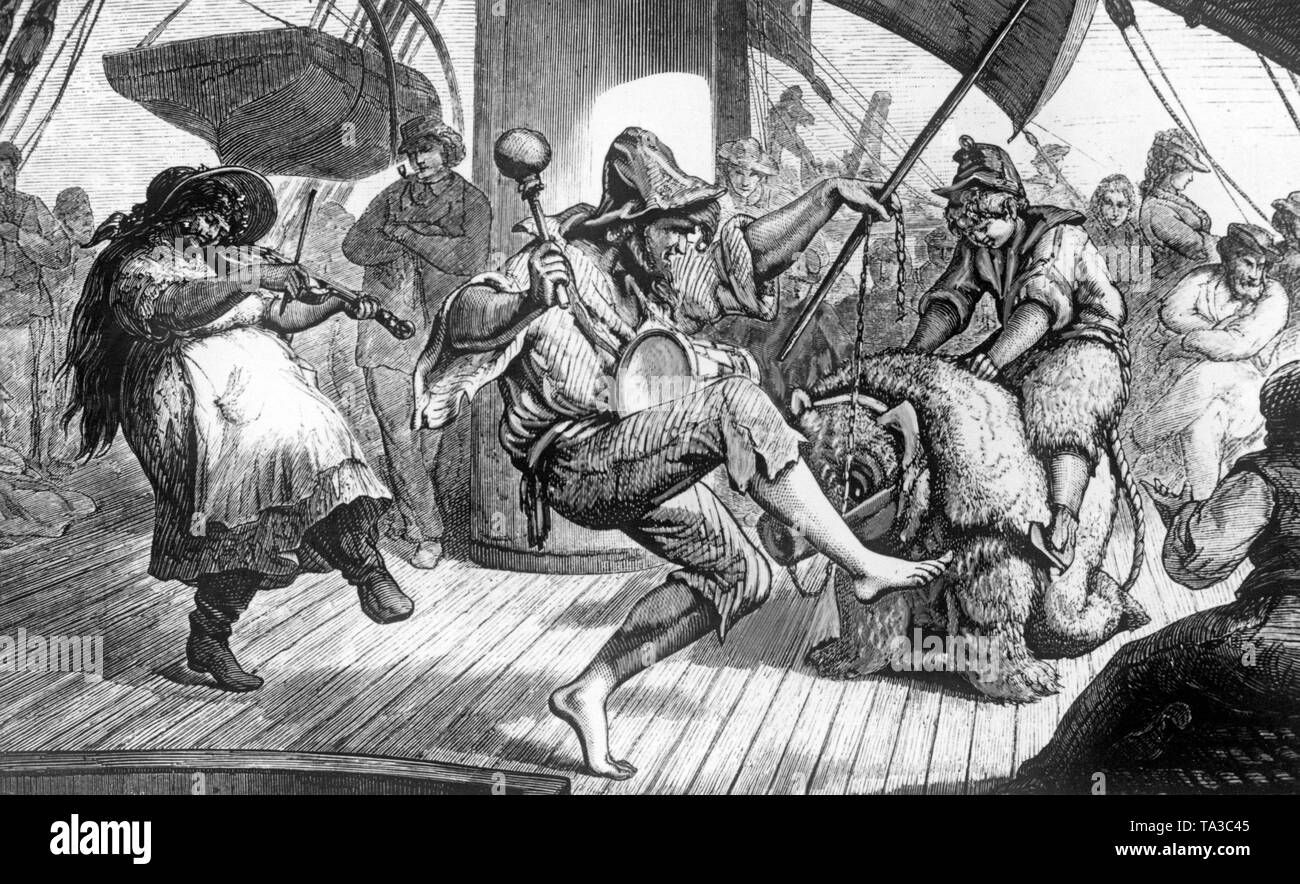 A sailor party aboard a German sailing ship. Stock Photo