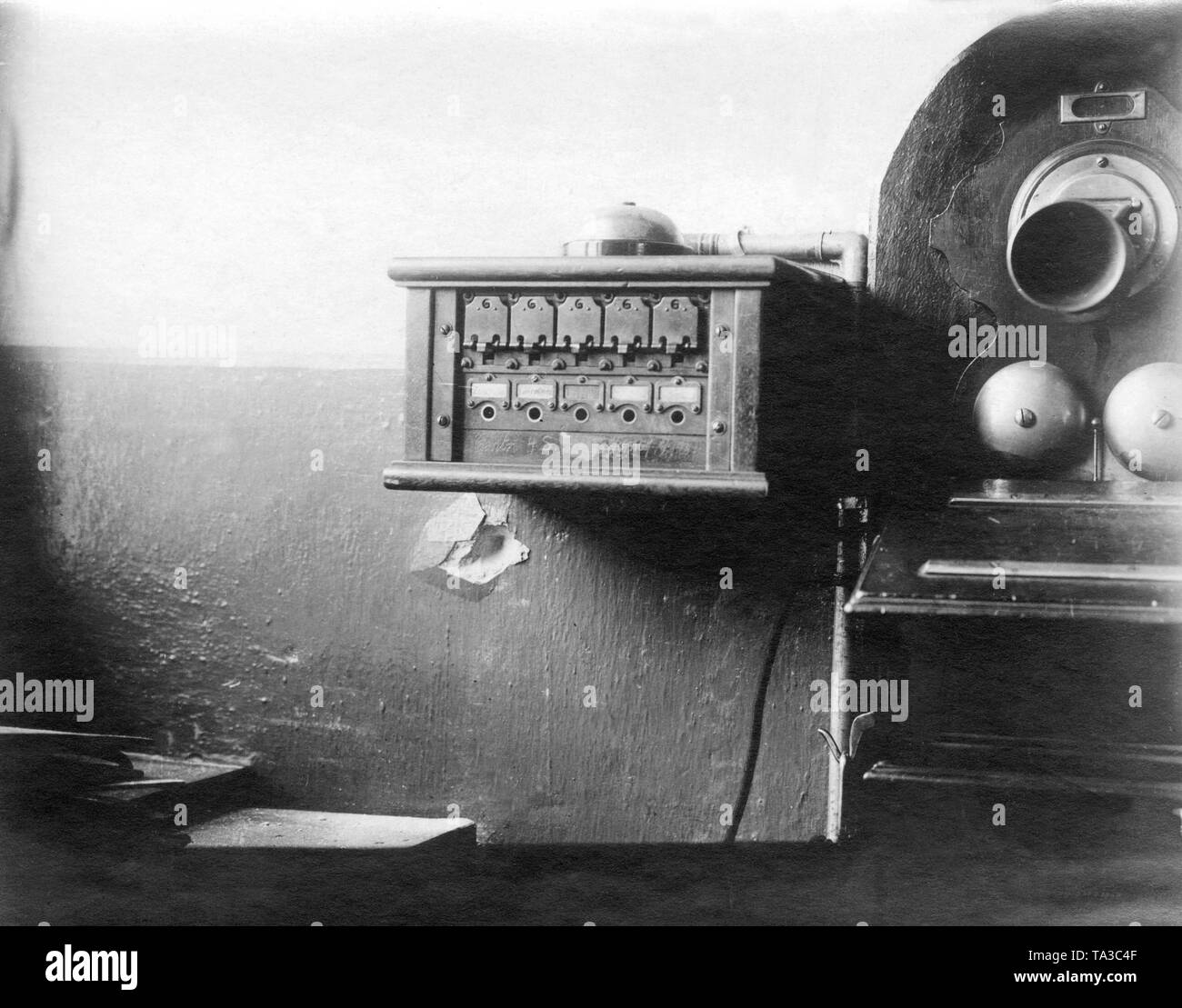 French soldiers destroyed this phone switchboard in the coal mine 'Zeche Prinz Regent'. Stock Photo