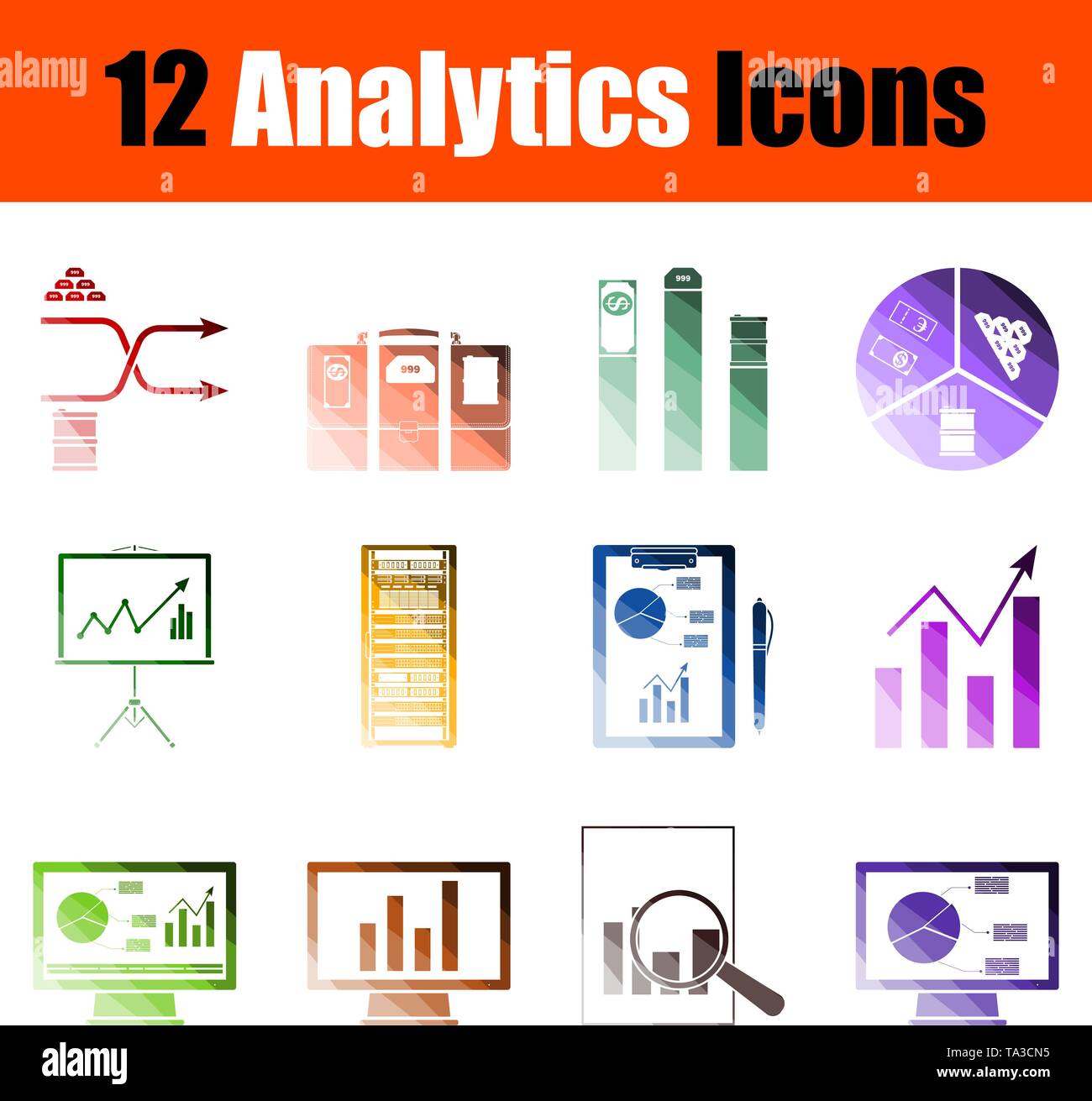 Analytics Icon Set. Flat Color Ladder Design. Vector Illustration Stock ...