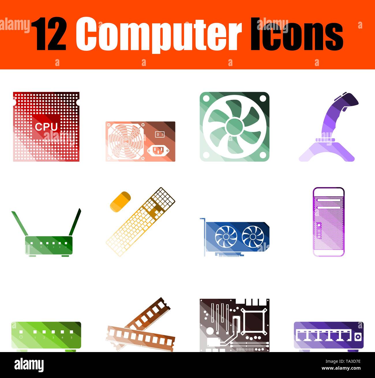 Computer Icon Set. Flat Color Ladder Design. Vector Illustration. Stock Vector