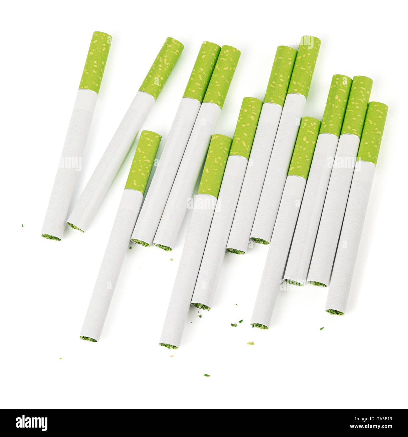 thirteen classic green filter cigarettes isolated on white background Stock Photo Alamy