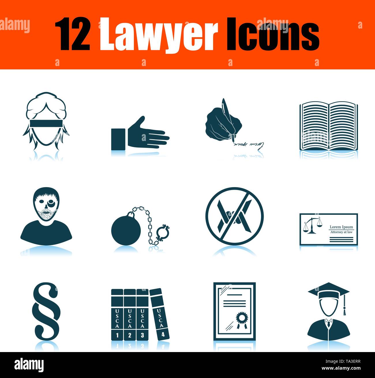 Lawyer Icon Set. Shadow Reflection Design. Vector Illustration. Stock Vector